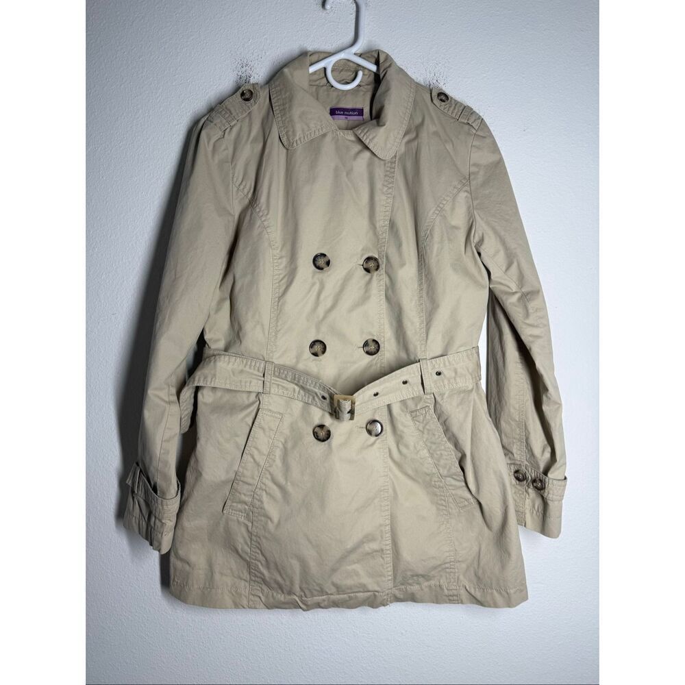 Blue Motion Women’s Beige Belted Double Breasted Coat Cotton Sz 38EU/M US *Note